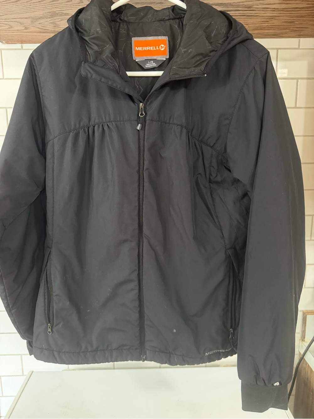 Merrell Men's Black Hooded Puffer Jacket Full Zip Stand Collar Size L
